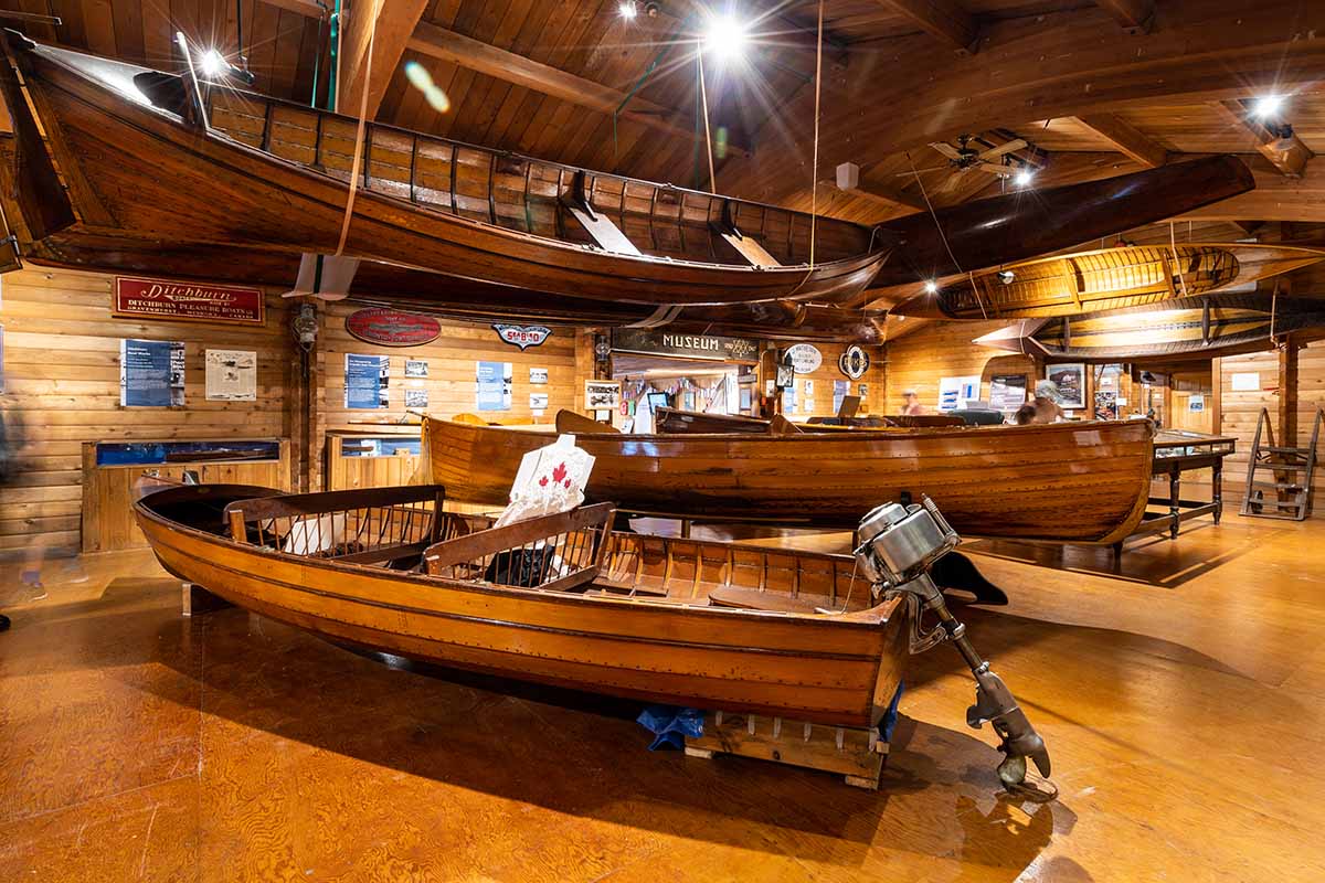 Wooden boats on display at the museum